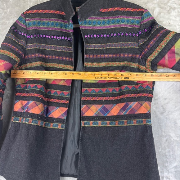 Coldwater Creek Beaded Boho Jacket Women's‎ 12 Black Open Blazer 90s Funky(1348) - Picture 11 of 13